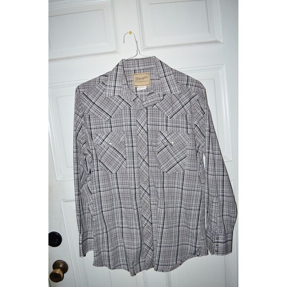 Wrangler Retro Western Shirt Mens M gray Plaid Pearl Snap Cowboy Pockets - Picture 5 of 5